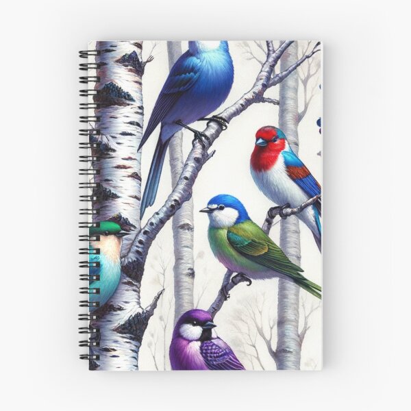 Item preview, Colorful Birds In Birch Trees Art designed and sold by mymagicstoreus.