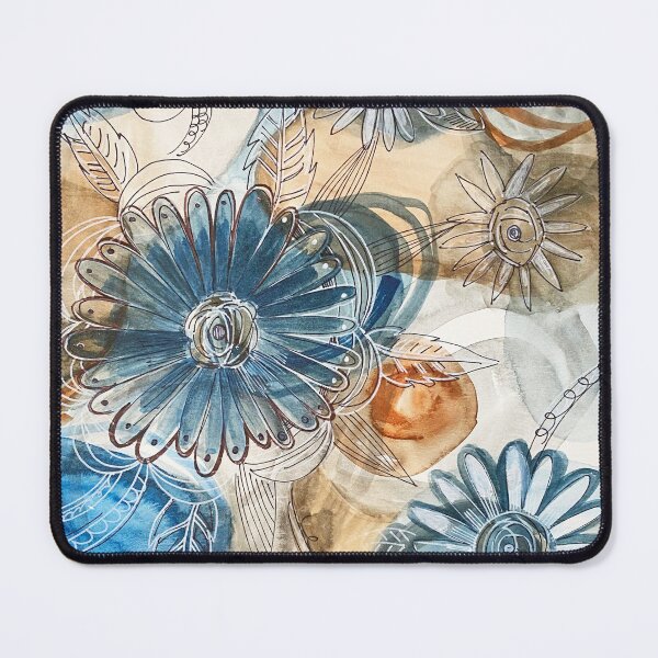 Item preview, Brown and Blue Modern Flowers in Ink and Watercolor designed and sold by Shana  Schutte.