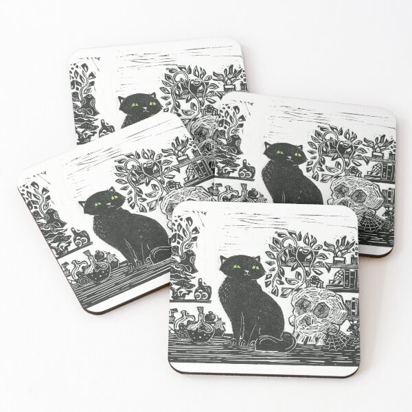 Item preview, Mystical Black Cat Linocut Print designed and sold by chinajones.