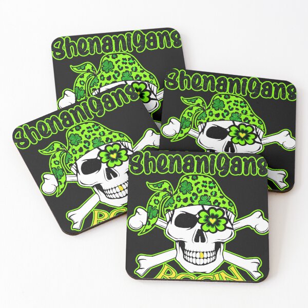 Item preview, Let the Shenanigans Begin Grinning Skull and Crossbones with eyepatch and gold tooth designed and sold by JoyOfHopeStore.