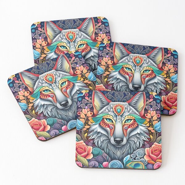Item preview, Boho Spirit Wolf: Mystical Bohemian Style Wildlife Art designed and sold by CraftyAnimal.