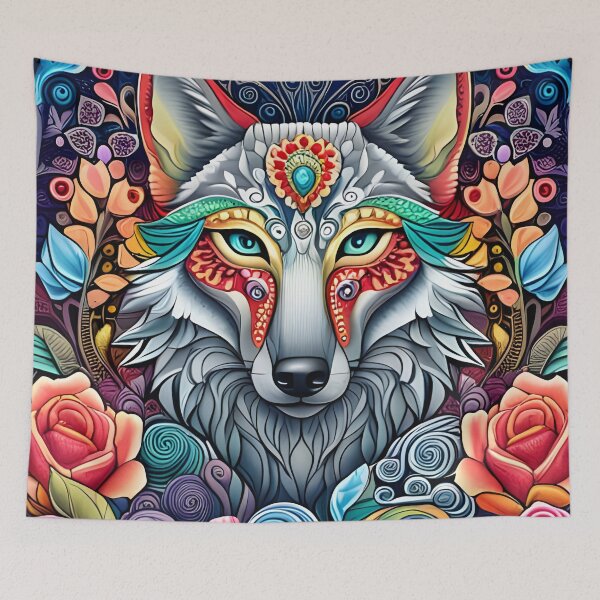 Item preview, Boho Spirit Wolf: Mystical Bohemian Style Wildlife Art designed and sold by CraftyAnimal.