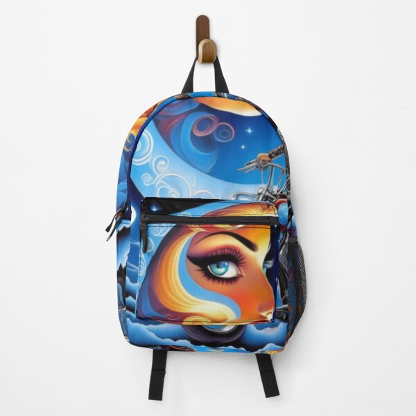 Artikelvorschau, Trippy Crescent Moon Chopper Biker Lady entworfen und verkauft von TheDarkWardrobe.