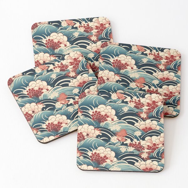 Item preview, traditional Japanese pattern - wave and flowers designed and sold by chi3-jp.