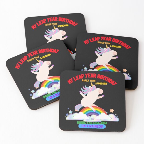 Item preview, Cute My Leap Year Birthday design - Rarer Than a Unicorn Doing the Cha-Cha on a Rainbow designed and sold by NeaftyFinds.