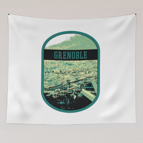 Item preview, Grenoble Cityscape with Cable Car Illustration - French Alpine Panorama designed and sold by Lemomo-artworks.