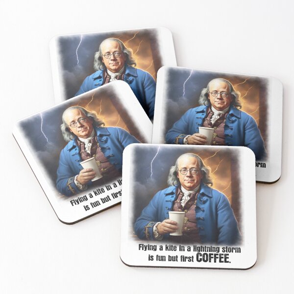 Item preview, Benjamin Franklin drinking coffee in a lightning storm designed and sold by Web Natural Designs.