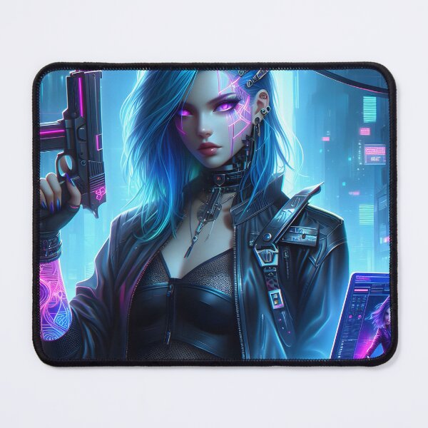 Item preview, Cyberpunk girl with blue hair and gun designed and sold by neonbubblez3.