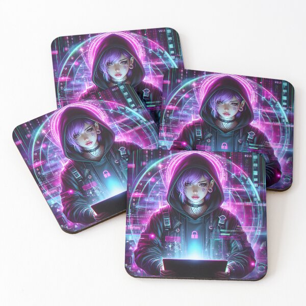 Item preview, Cyberpunk hacker girl with neon interface background designed and sold by neonbubblez3.