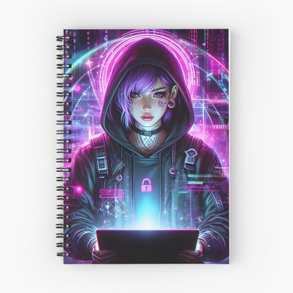 Item preview, Cyberpunk hacker girl with neon interface background designed and sold by neonbubblez3.