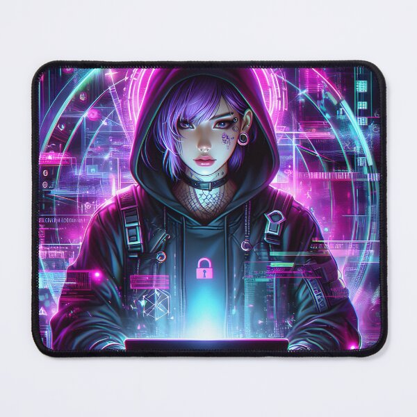 Item preview, Cyberpunk hacker girl with neon interface background designed and sold by neonbubblez3.