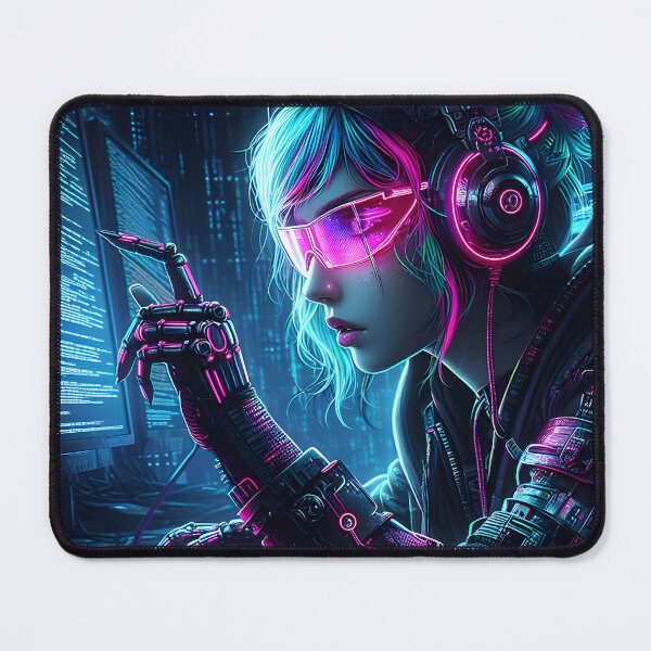 Item preview, Cyberpunk hacker girl with headphones and neon glasses designed and sold by neonbubblez3.