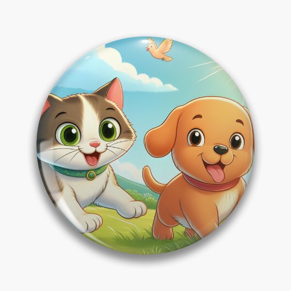 Item preview, Cartoon drawing of cat and dog playing designed and sold by neonbubblez3.