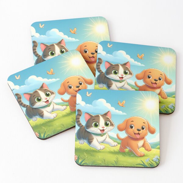 Item preview, Cartoon drawing of cat and dog playing designed and sold by neonbubblez3.