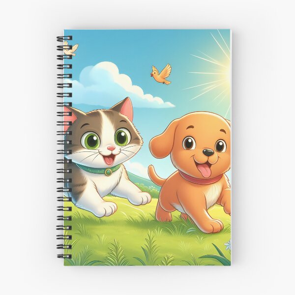 Item preview, Cartoon drawing of cat and dog playing designed and sold by neonbubblez3.
