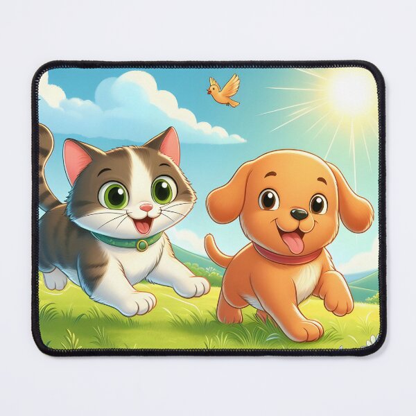 Item preview, Cartoon drawing of cat and dog playing designed and sold by neonbubblez3.