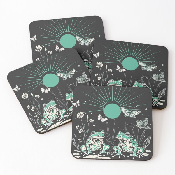 Item preview, Meadowcore Cottagecore Frogs with Butterflies under an eclipse.  designed and sold by MeadowLoom.