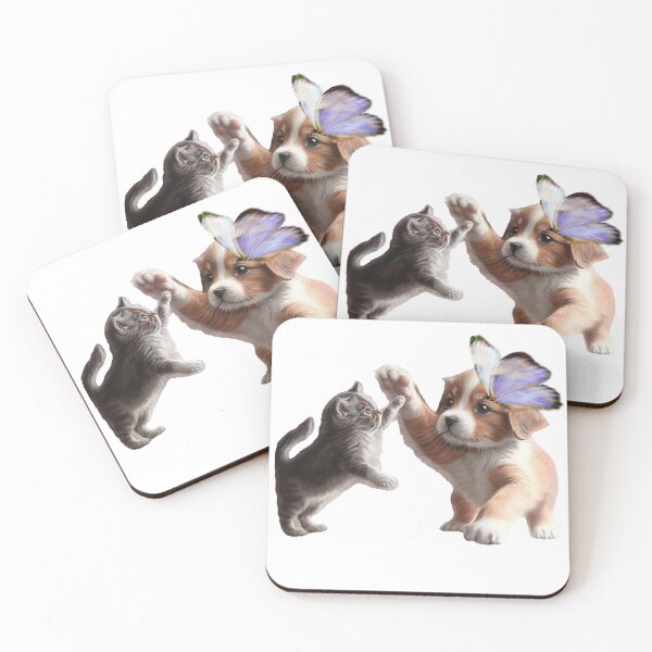 Item preview, A cat playing with a puppy designed and sold by liugr-dl.