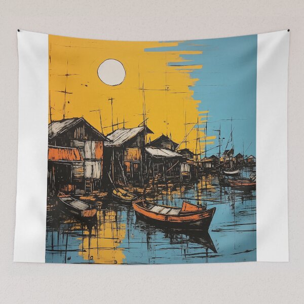 Item preview, Tonle sap lake colorful travel vintage graphics designed and sold by wonderfulpark.