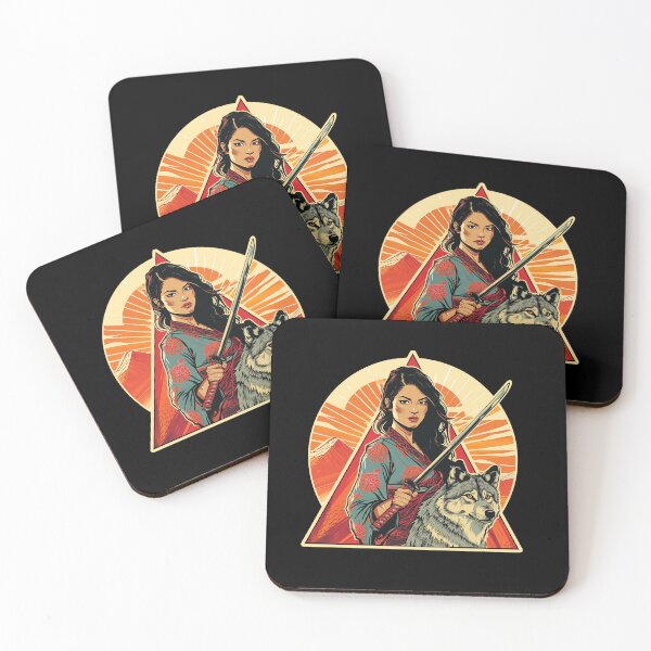 Item preview, Samurai girl and her wolf illustration sticker & print art designed and sold by BLACKJAZ.