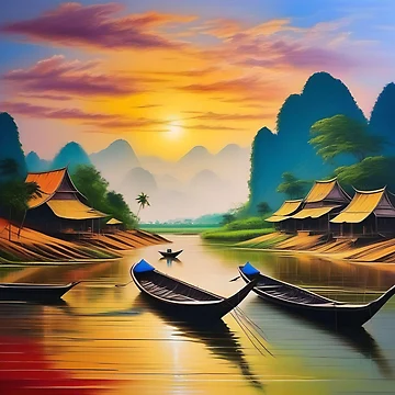 Artwork thumbnail, POSTCARD RIVER SCENE by PIGCASSOSAIART