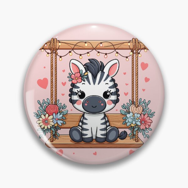 Item preview, a little zebra sits on a wooden swing, the swing is decorated with flowers, hearts and lights, Valentine's Day designed and sold by Niktarka.