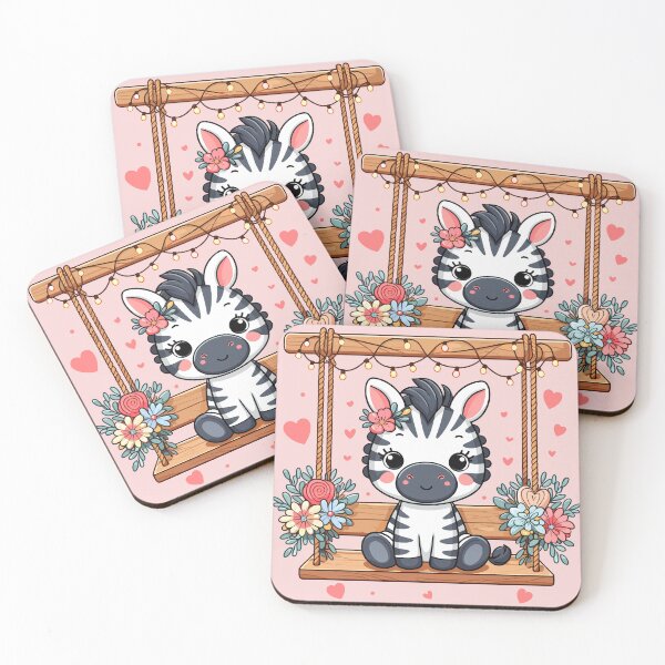 Item preview, a little zebra sits on a wooden swing, the swing is decorated with flowers, hearts and lights, Valentine's Day designed and sold by Niktarka.