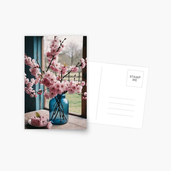 Item preview, Cherry blossom in a blue vase in front of a window. designed and sold by CreativeArtCard.