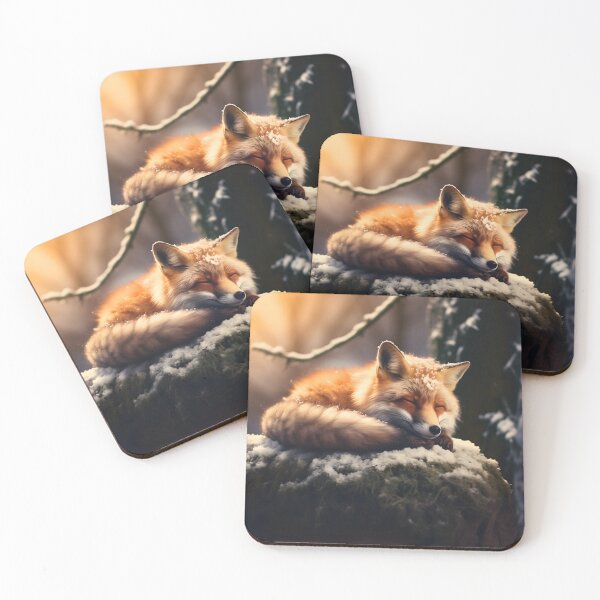 Item preview, Beautiful whimsical snowy winter lovely and cute orange fox animal sleeping in nature designed and sold by NBSStore.