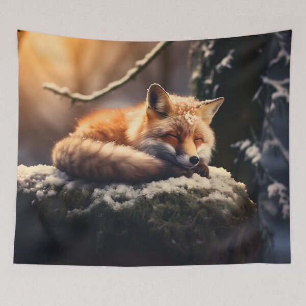Item preview, Beautiful whimsical snowy winter lovely and cute orange fox animal sleeping in nature designed and sold by NBSStore.