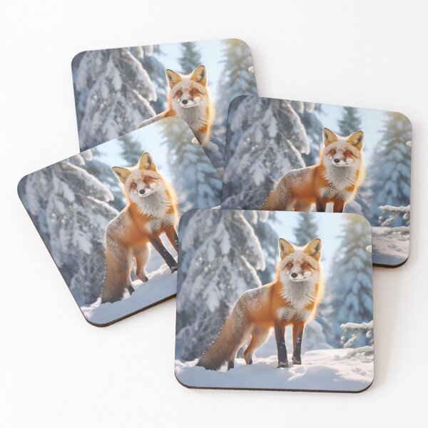 Item preview, Beautiful whimsical snowy winter lovely and cute orange fox animal in nature designed and sold by NBSStore.