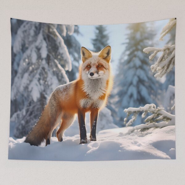 Item preview, Beautiful whimsical snowy winter lovely and cute orange fox animal in nature designed and sold by NBSStore.
