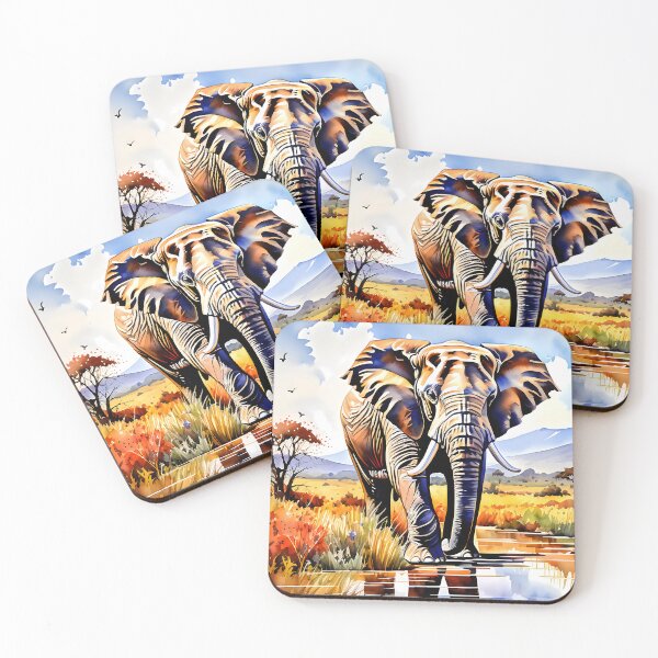 Item preview, Watercolor Painting of an African Elephant in the wild designed and sold by Petalandfur.