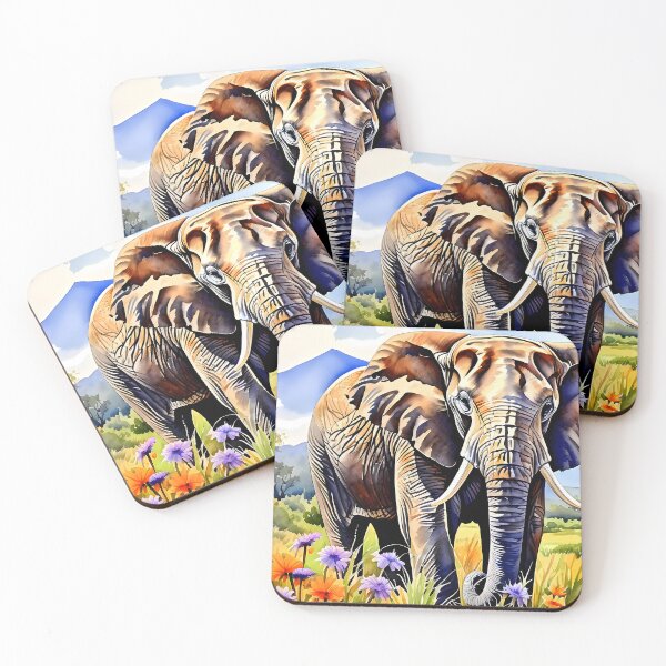 Item preview, Watercolor Painting of an African Elephant with Wildflowers designed and sold by Petalandfur.