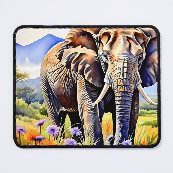 Item preview, Watercolor Painting of an African Elephant with Wildflowers designed and sold by Petalandfur.
