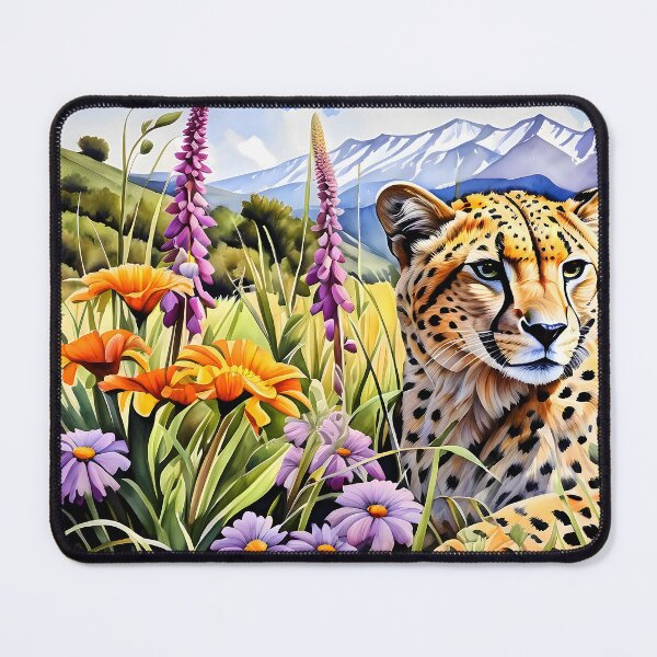 Item preview, Watercolor Painting of a resting Cheetah with Wildflowers designed and sold by Petalandfur.