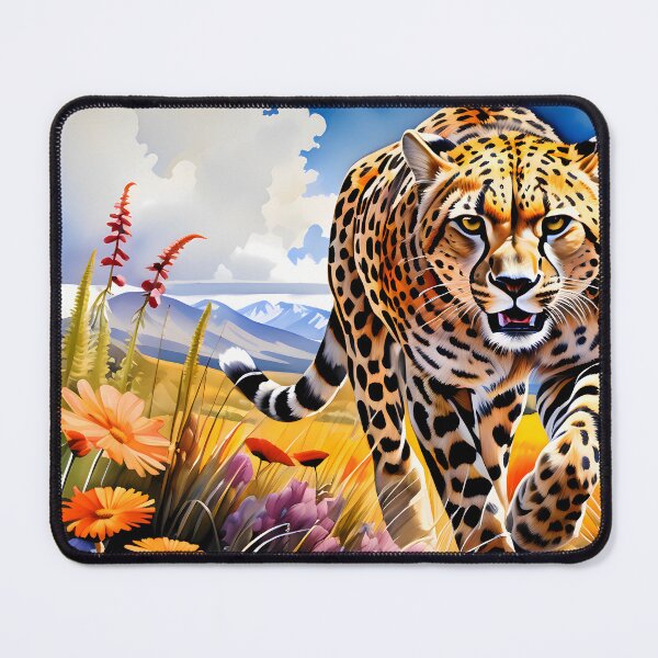 Item preview, Watercolor Painting of a stalking Cheetah with Wildflowers designed and sold by Petalandfur.