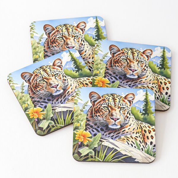 Item preview, Watercolor Painting of a resting African Leopard with Wildflowers designed and sold by Petalandfur.