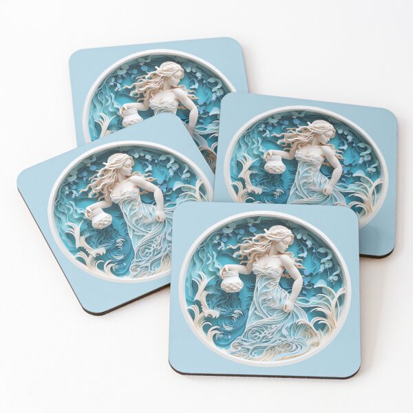 Artikelvorschau, Wassermann-Wasserträger – Blau und Beige – Quilled-Papierkunstwerk entworfen und verkauft von Food Lover Art.