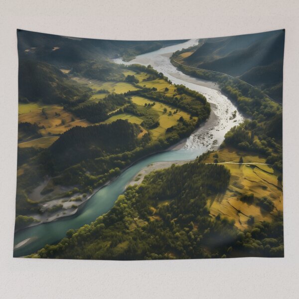 Item preview, Aerial view photography of a flowing river in forest scenery, riverside designed and sold by NBSStore.