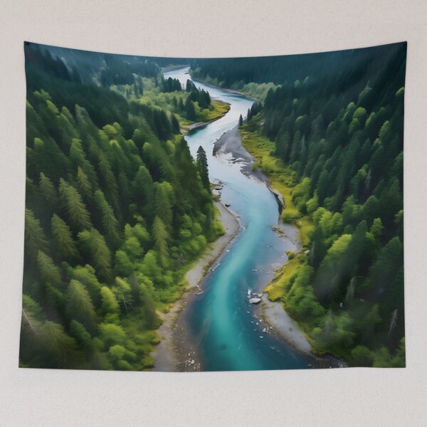 Item preview, Aerial view photography of a flowing river in forest scenery, riverside designed and sold by NBSStore.