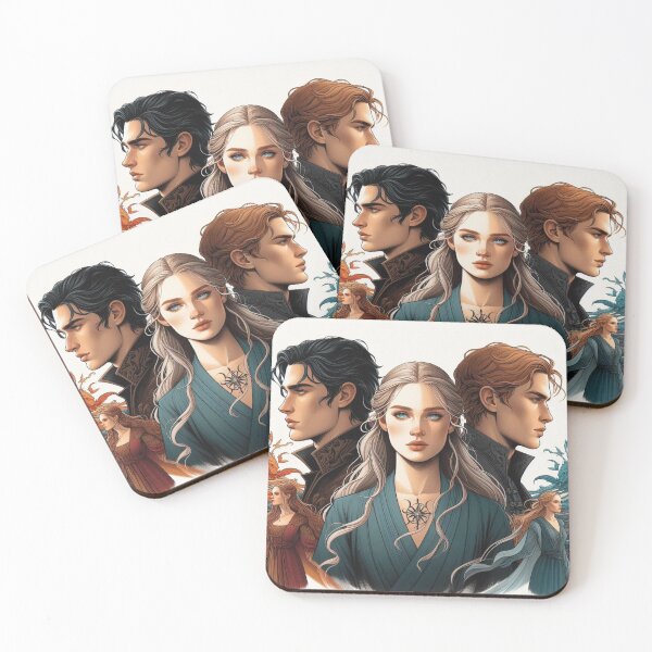 Item preview, Illustration of Feyre, Rhysand, Tamlin from the ACOTAR book saga for book lovers designed and sold by Cintia Sanz Alonso.