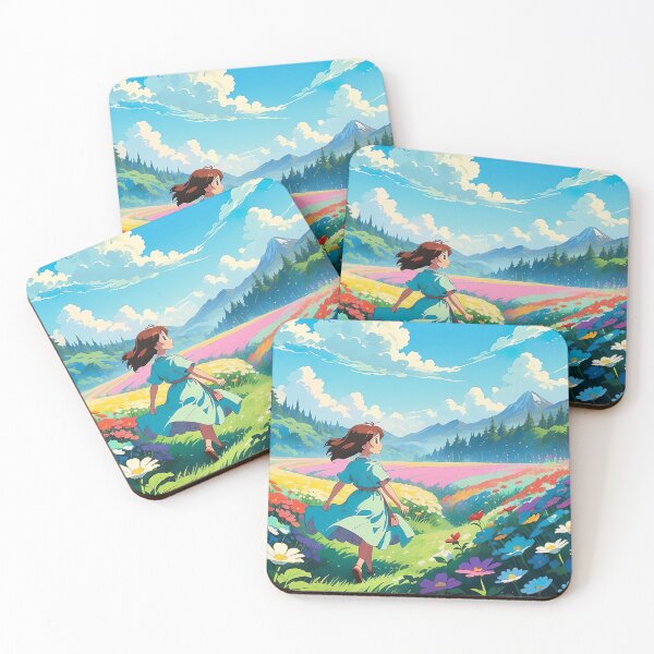 Item preview, Kawaii Anime Girl Running in Flower Valley designed and sold by InkStation24.