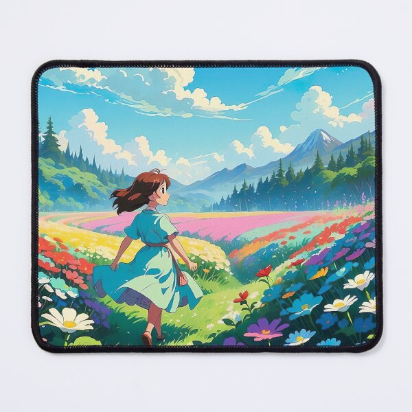 Item preview, Kawaii Anime Girl Running in Flower Valley designed and sold by InkStation24.