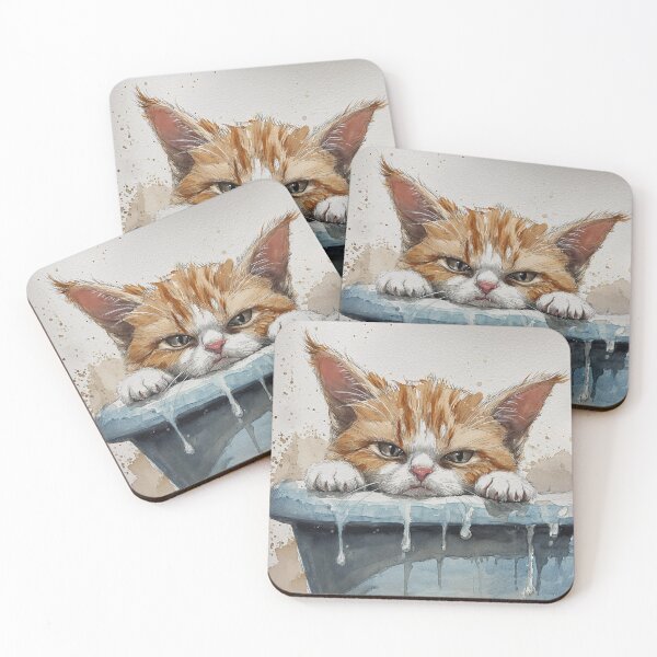 Item preview, Grumpy kitten in the bath - having a bad day - watercolor illustration designed and sold by Daydreamsatdawn.