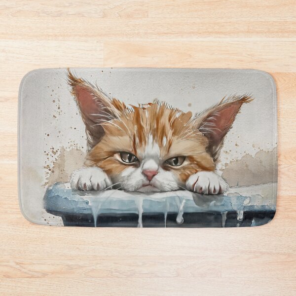 Item preview, Grumpy kitten in the bath - having a bad day - watercolor illustration designed and sold by Daydreamsatdawn.