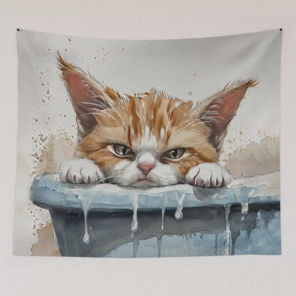 Item preview, Grumpy kitten in the bath - having a bad day - watercolor illustration designed and sold by Daydreamsatdawn.