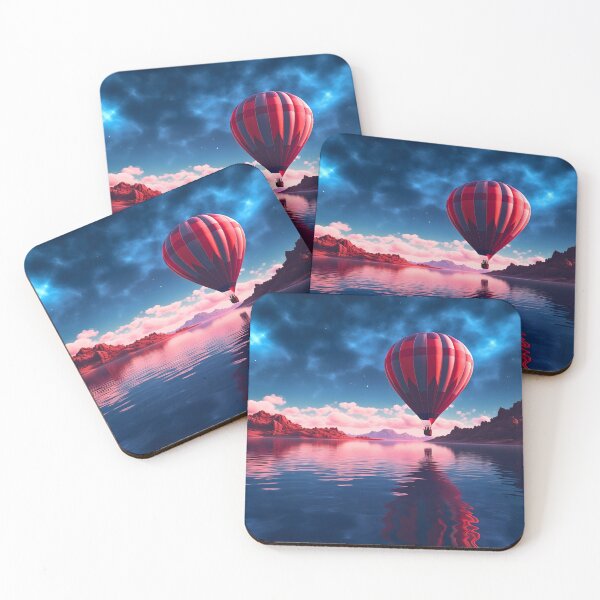 Item preview, Colorful hot air balloon or gas balloon floating over the sea water at night, for balloonists and balloon pilots, ride designed and sold by NBSStore.