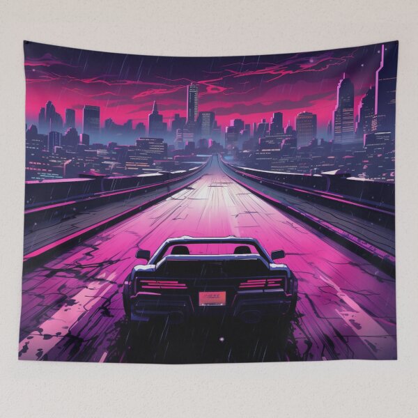 Item preview, Sports Car Driving Towards 80s Miami designed and sold by Nightarcade.