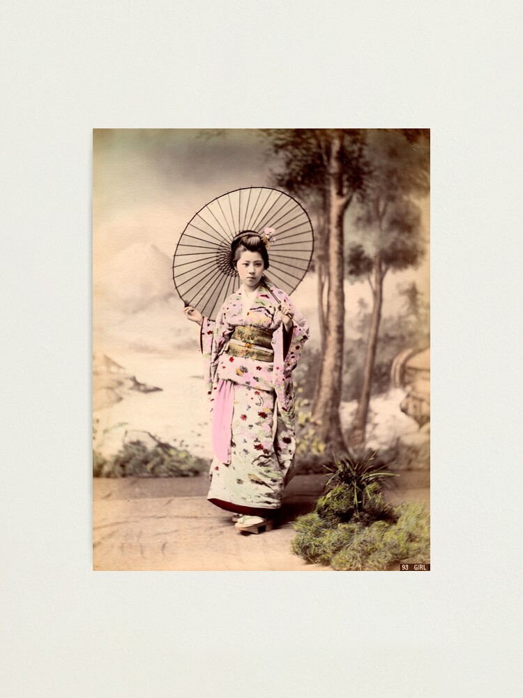 Alternate view of Japanese girl wearing kimono with parasol Photographic Print